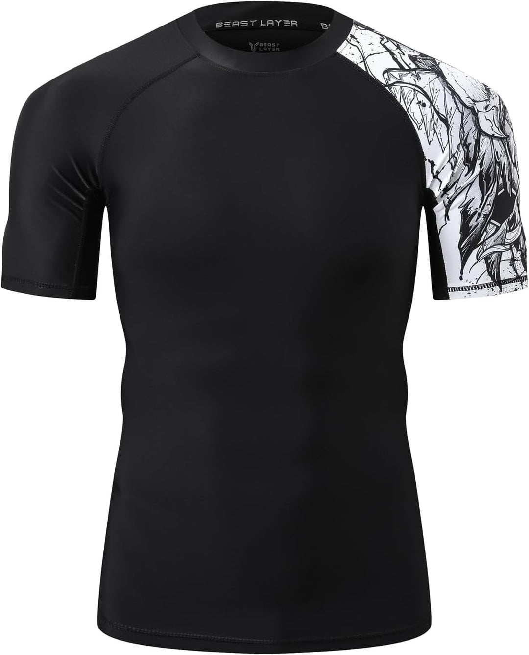 HUGE SPORTS Herren Kurzarm Splice Skins Rashguard Shirt Schwimmshirt Rash Vest für Schwimmen Surfen