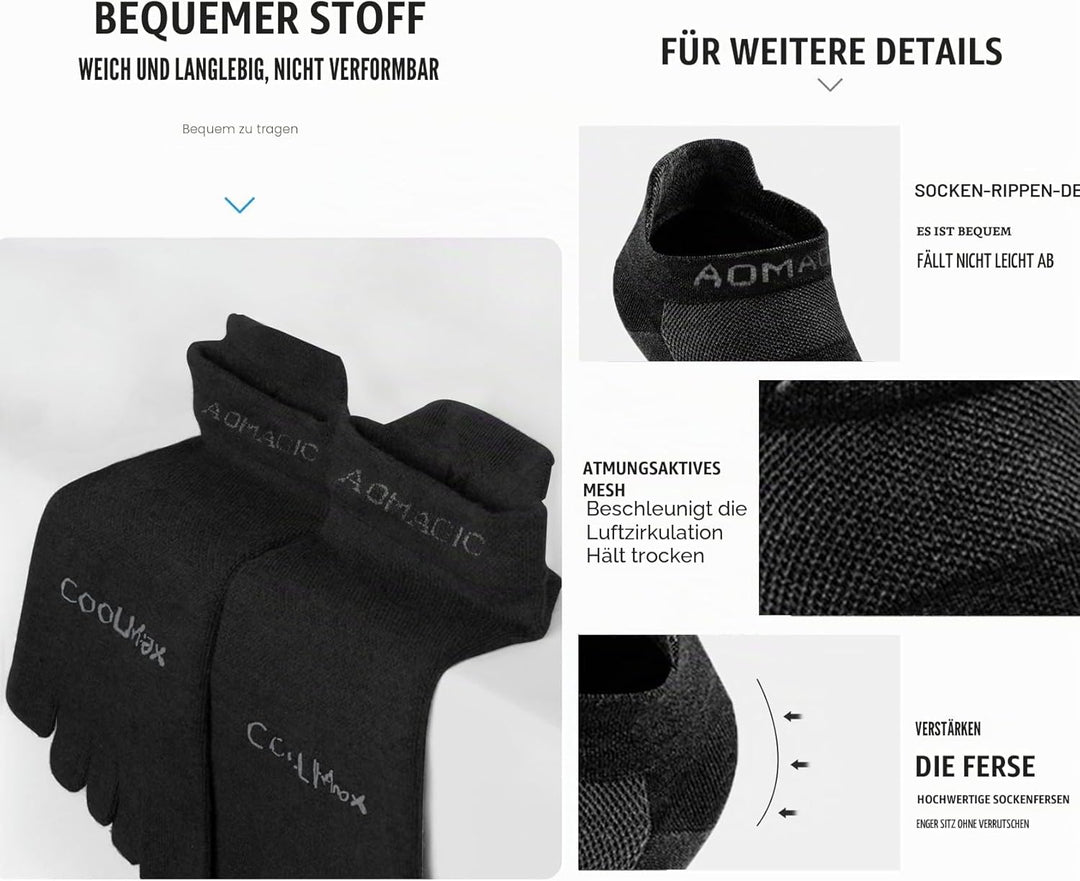 Zehensocken für Frauen Männer Coolmax Laufsocken 5 Fingersocken athletische Zehensocken 3 Paar 43-47