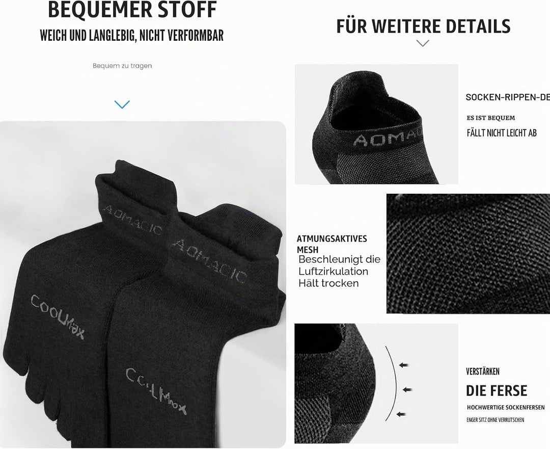 Zehensocken für Frauen Männer Coolmax Laufsocken 5 Fingersocken athletische Zehensocken 3 Paar 43-47