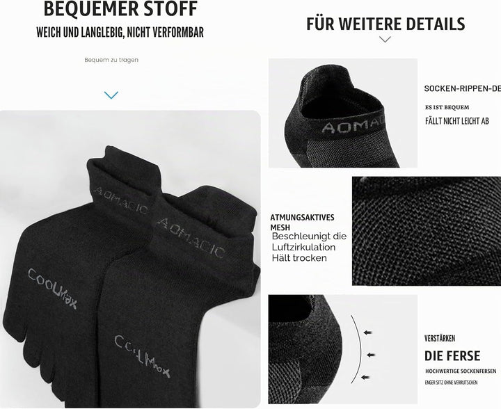 Zehensocken für Frauen Männer Coolmax Laufsocken 5 Fingersocken athletische Zehensocken 3 Paar 43-47