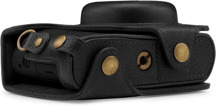 MegaGear Panasonic Lumix DC-TZ100, TZ200 Ever Ready Echtleder Kamera-Case mit Trageriemen - Schwarz,