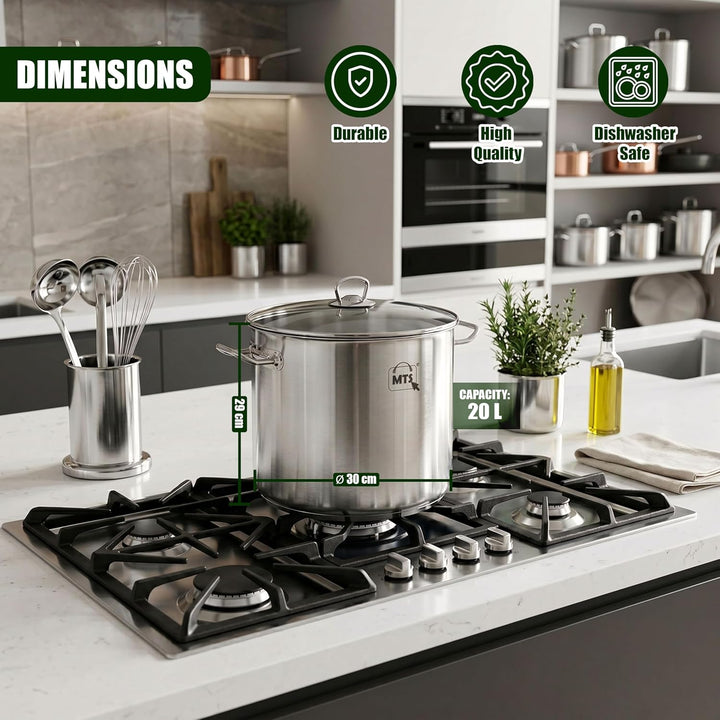 HI Universaltopf mit Glasdeckel (20l & 28cm Durchmesser) - 20 Liter Edelstahl Topf gross, Kochtopf I
