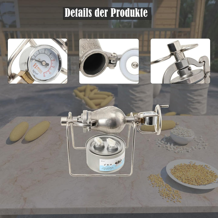 LALABU Hochdruck-Popcornmaschine,100ml Hand-Popcorn-Maschine, Edelstahl-Popcorn-Kanone, Mini Hochdru