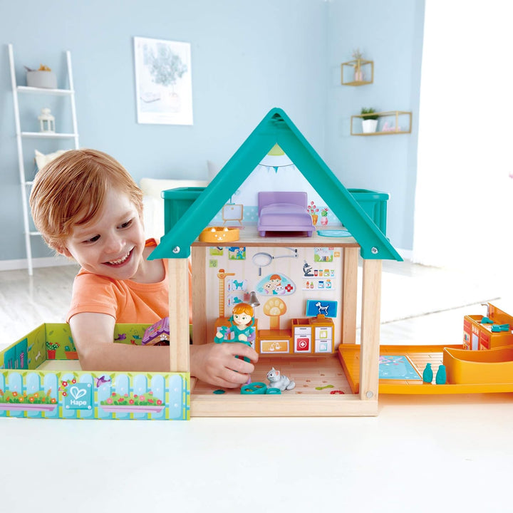 Hape Tierarzt-Set Haus mit Figuren und Tierarztpraxis 30-teilig, ab 3 Jahren
