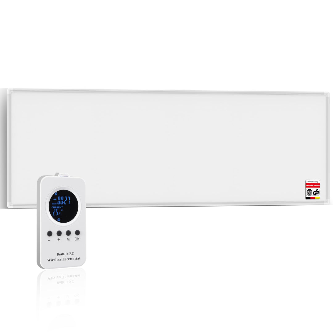 Infrarotheizung 300W mit Thermostat, Infrarot Wandheizung, 3-8 m² Weiss 300W, Weiss 300W