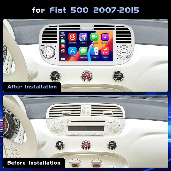Hikity 4+128G Android Autoradio mit Bildschirm für FIAT 500 2007-2015 Wireless Carplay, Autoradio mi