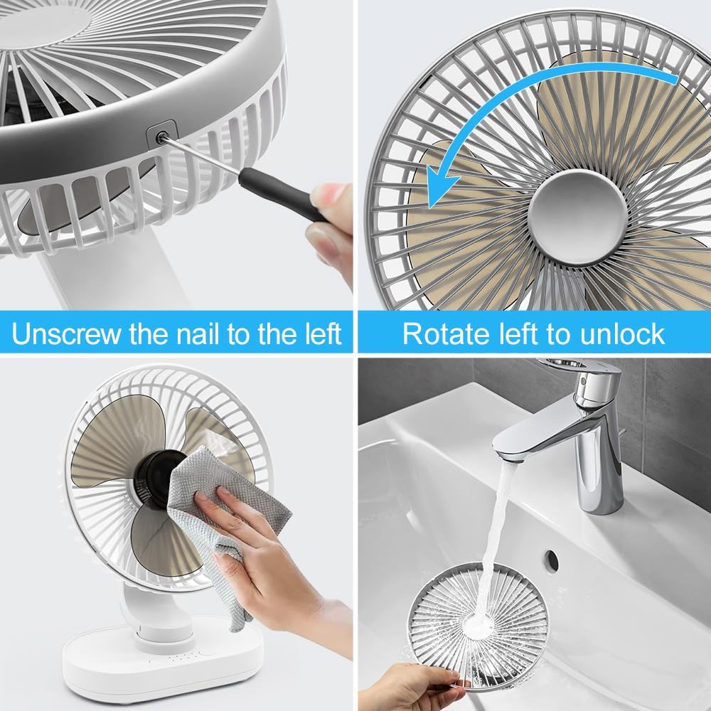 Tischventilator sehr Leise, 16,5CM Klein Ventilator, Auto Oszillierend, 4 Geschwindigkeiten, Starkem