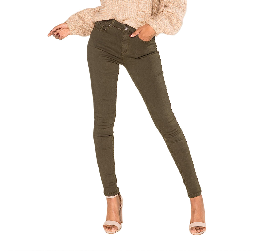 Nina Carter P106 Damen Jeanshosen Slim Fit Push-Up Skinny Jeans Mid-High Waist M Slim Khaki (P106-2)