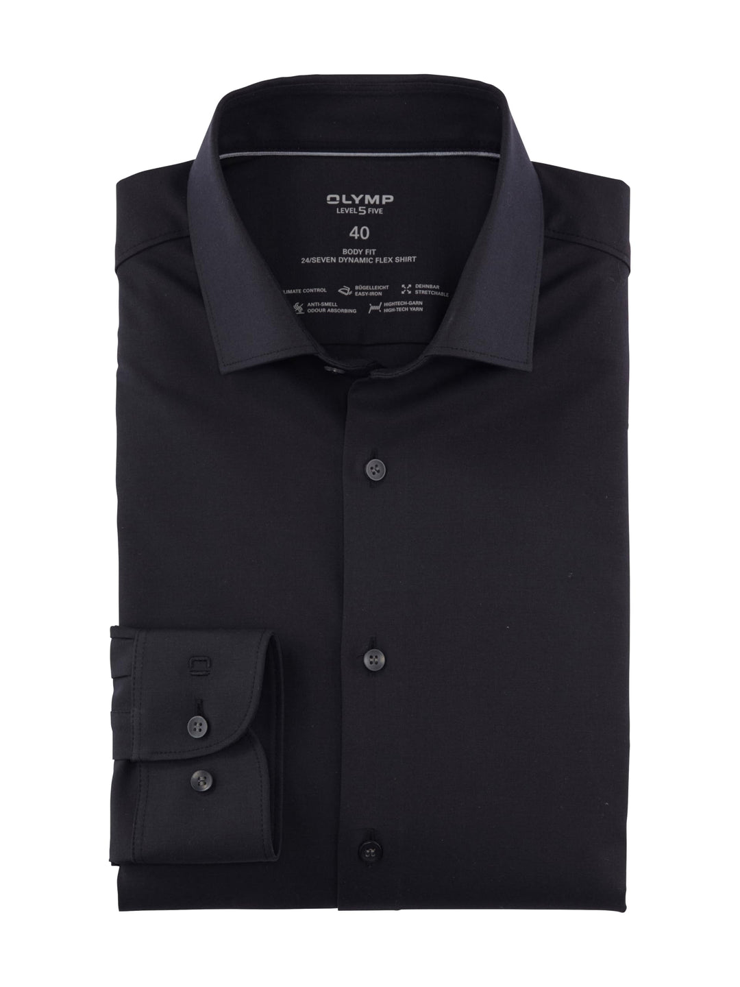 OLYMP Herren Businesshemd Langarm Level Five 24/Seven,Twill,Body fit,Modern Kent,schwarz 68,44