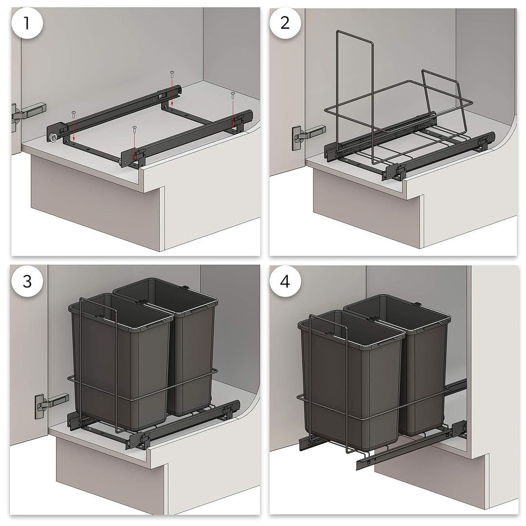 LM 62/2 Einbau Mülleimer ausziehbar mit 2x10L Abfalleimer Korbauszug Anthrazit 25,8x41,4x39,5 cm - a
