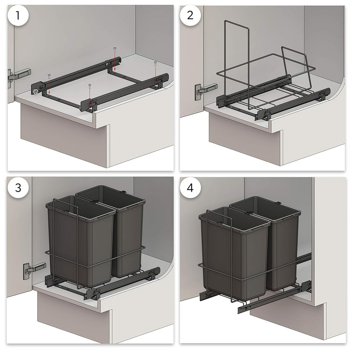 LM 62/2 Einbau Mülleimer ausziehbar mit 2x10L Abfalleimer Korbauszug Weiss 25,8x41,4x39,5 cm - Duo M