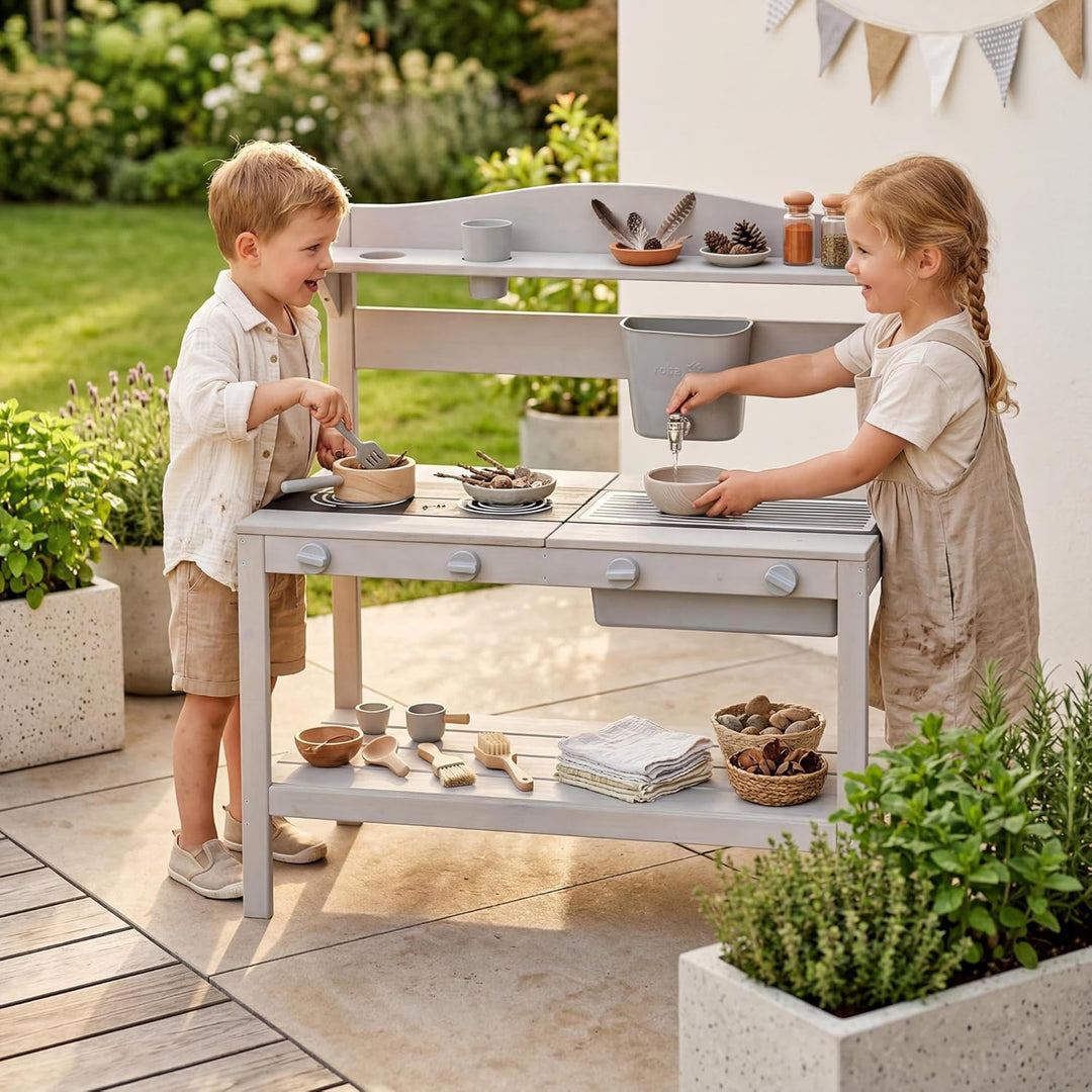 roba Matschküche für Kinder inkl. Zubehör - Funktionelle Outdoor Spielküche für Mädchen &amp; Jungen - W
