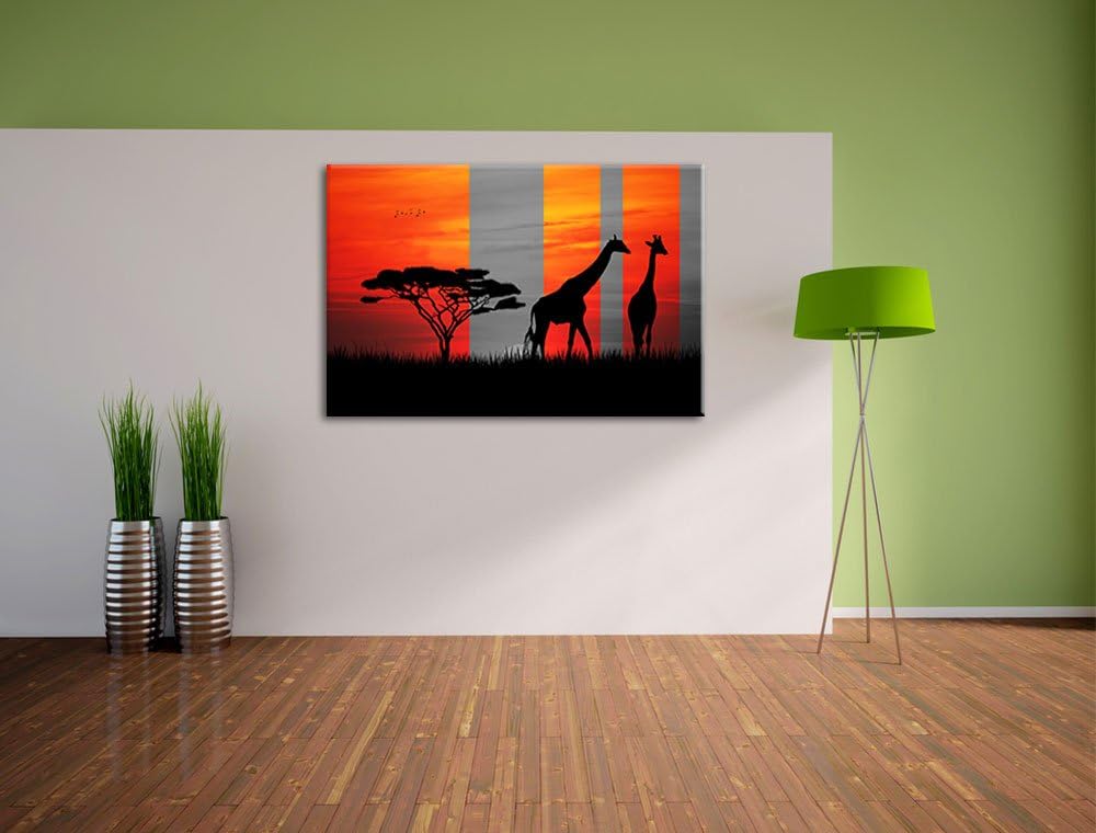Afrika Giraffen im Sonnenuntergang schwarz/weiss Format: 100x70 auf Leinwand, XXL riesige Bilder fer