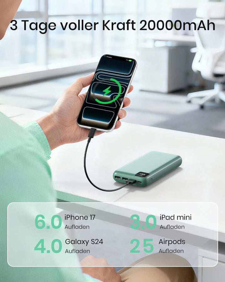 A ADDTOP Power Bank 20000mAh – 22.5W Schnellladefunktion klein Powerbank – Akkupack Externe Handyakk
