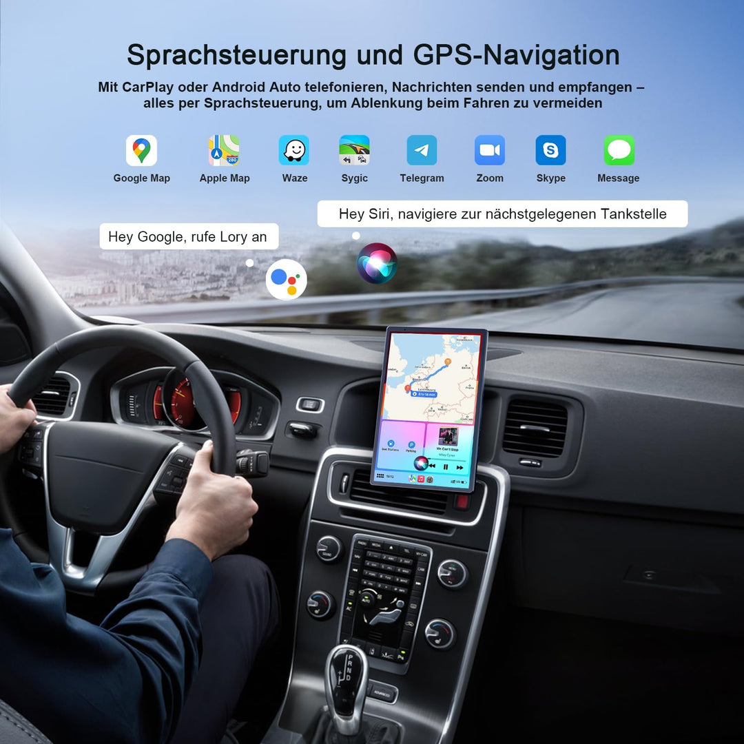 Avylet 8'' Tragbares Carplay Display für Apple CarPlay & Android Auto, 1440x900 Touch Bildschirm, Ma