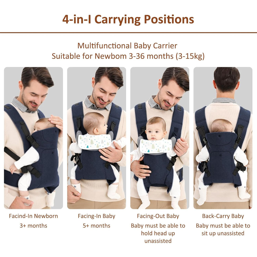 IULONEE Babytrage für Neugeborene Ergonomische Baby Carrier mit abnehmbarem Lätzchen Vorne nach hint