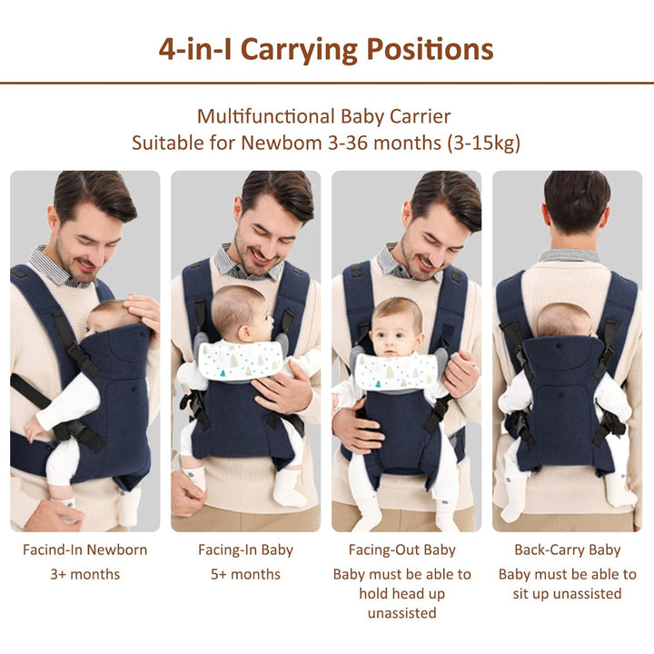 IULONEE Babytrage für Neugeborene Ergonomische Baby Carrier mit abnehmbarem Lätzchen Vorne nach hint