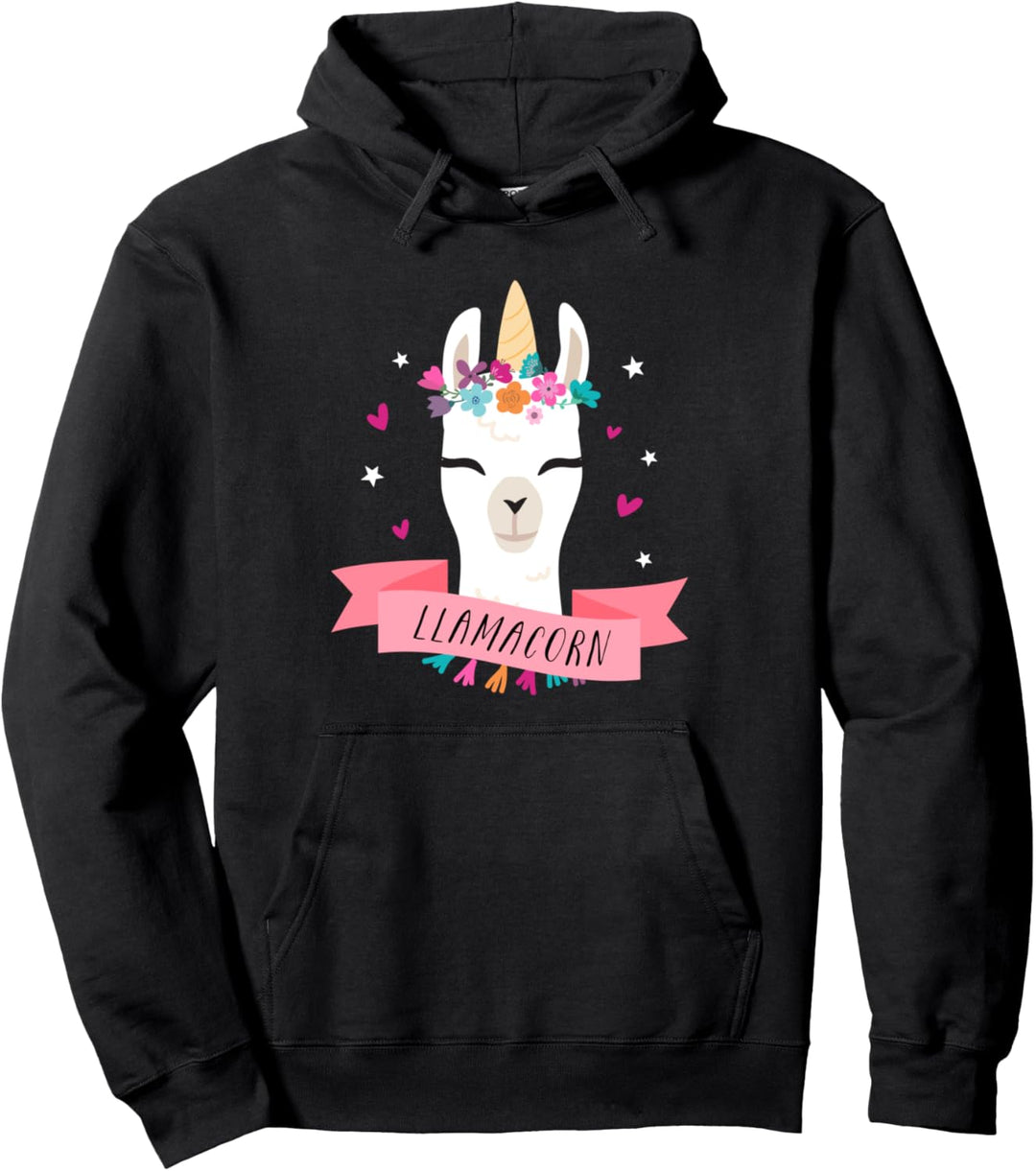 Llamacorn Unicorn Llama - Cute Funny Kawaii Animal Face Pullover Hoodie