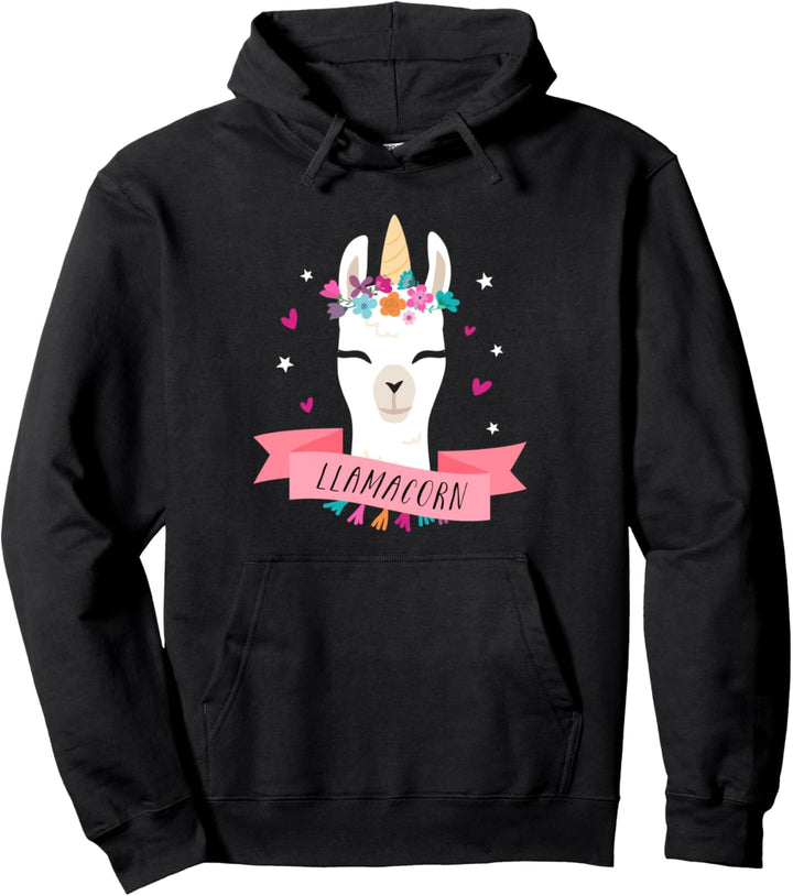 Llamacorn Unicorn Llama - Cute Funny Kawaii Animal Face Pullover Hoodie