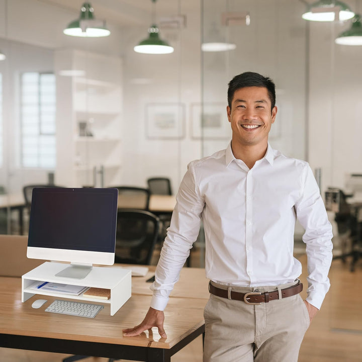 Relaxdays Monitorständer, Zusatzablage, HxBxT: 14,5 x 54 x 25,5 cm, Bildschirmerhöhung für Schreibti