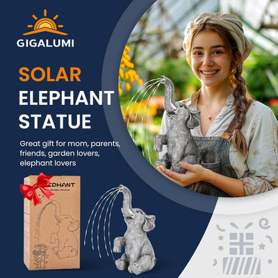 GIGALUMI Upgraded Elefantenstatue Gartendekoration True Bewässerungselefant Figur Solarbetriebene LE