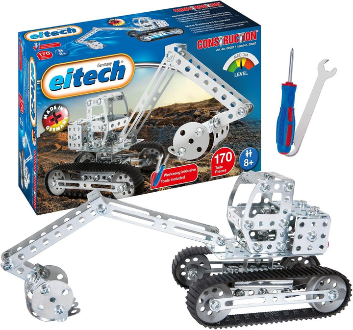 Eitech 00087 Metallbaukasten - Bagger I, Modellauto mit 170 Bauteilen, Baustellenfahrzeug, Modellaut