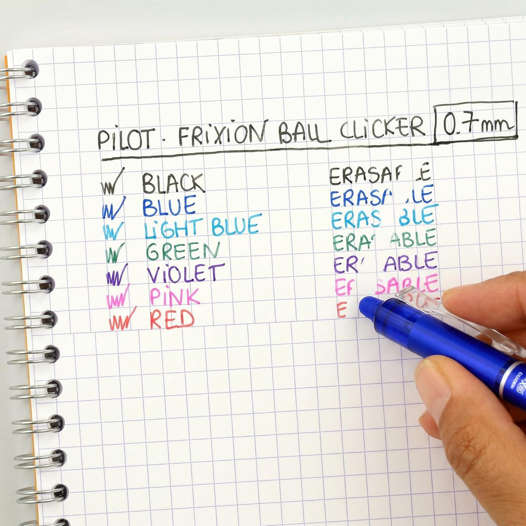 PILOT FriXion Clicker 0.7 – 6 Stück – Farben 2x Blau/Schwarz/Grün – Radierbarer, nachfüllbarer Gel