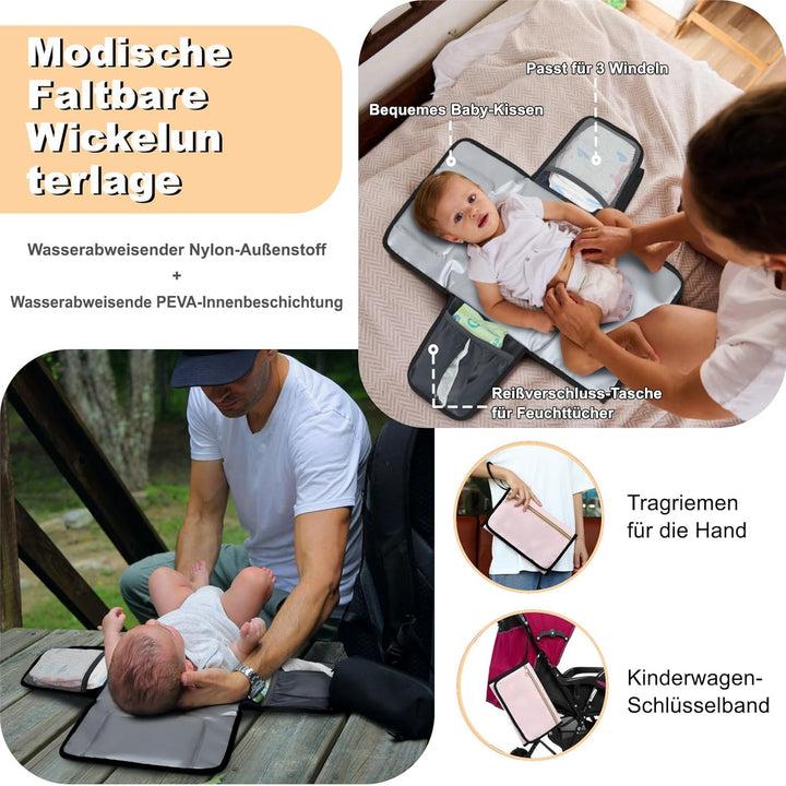 Wickelrucksack Gross - Baby Wickeltasche Rucksack Wasserdicht &amp; Leicht mit Wickelunterlage, Schnulle