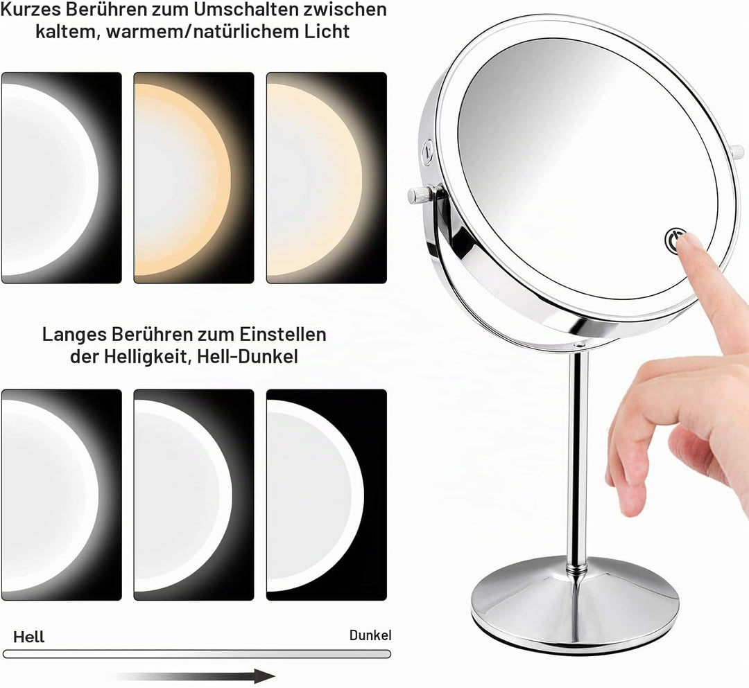 Micacorn Schminkspiegel Doppelseitig 1X 7X Vergrösserter Vanity Makeup Spiegel mit LED Lleichtem USB