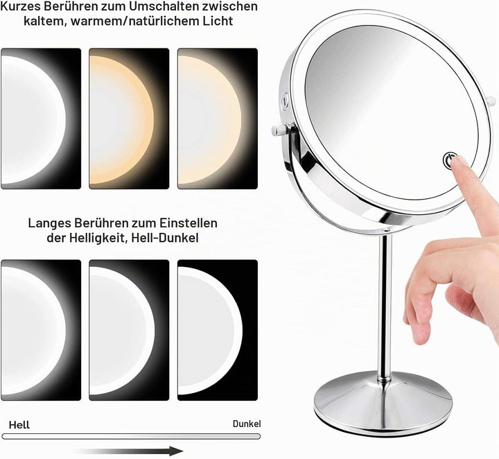 Micacorn Schminkspiegel Doppelseitig 1X 7X Vergrösserter Vanity Makeup Spiegel mit LED Lleichtem USB