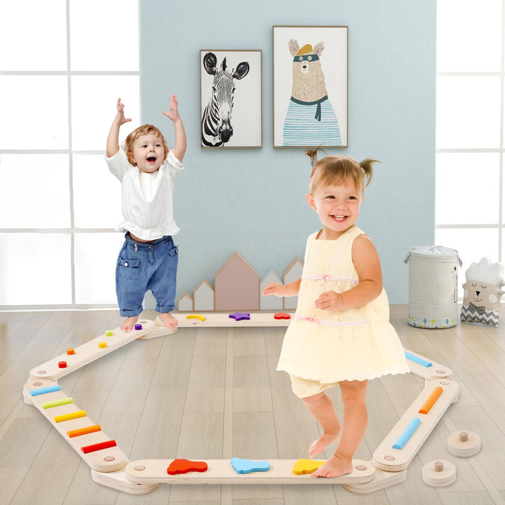 Holz Kleinkinder Schwebebalken Bunte Hindernisstange,Balancierbalken Kinder Montessori Spielzeug für