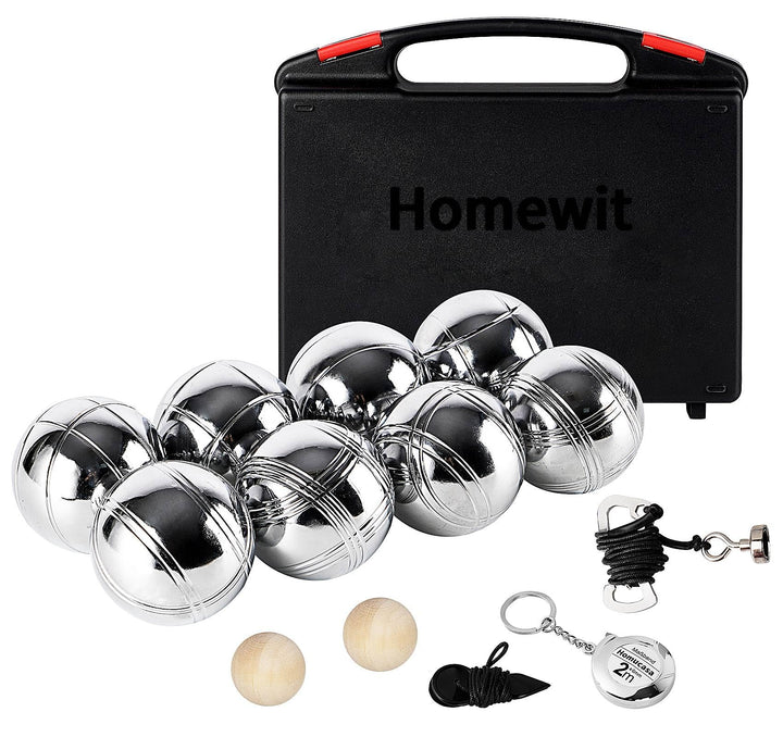 Homewit Boccia Kugeln, Professionelles Petanque, Metall Boule Set mit Holz-Kugeln, Abstandsmesser, M