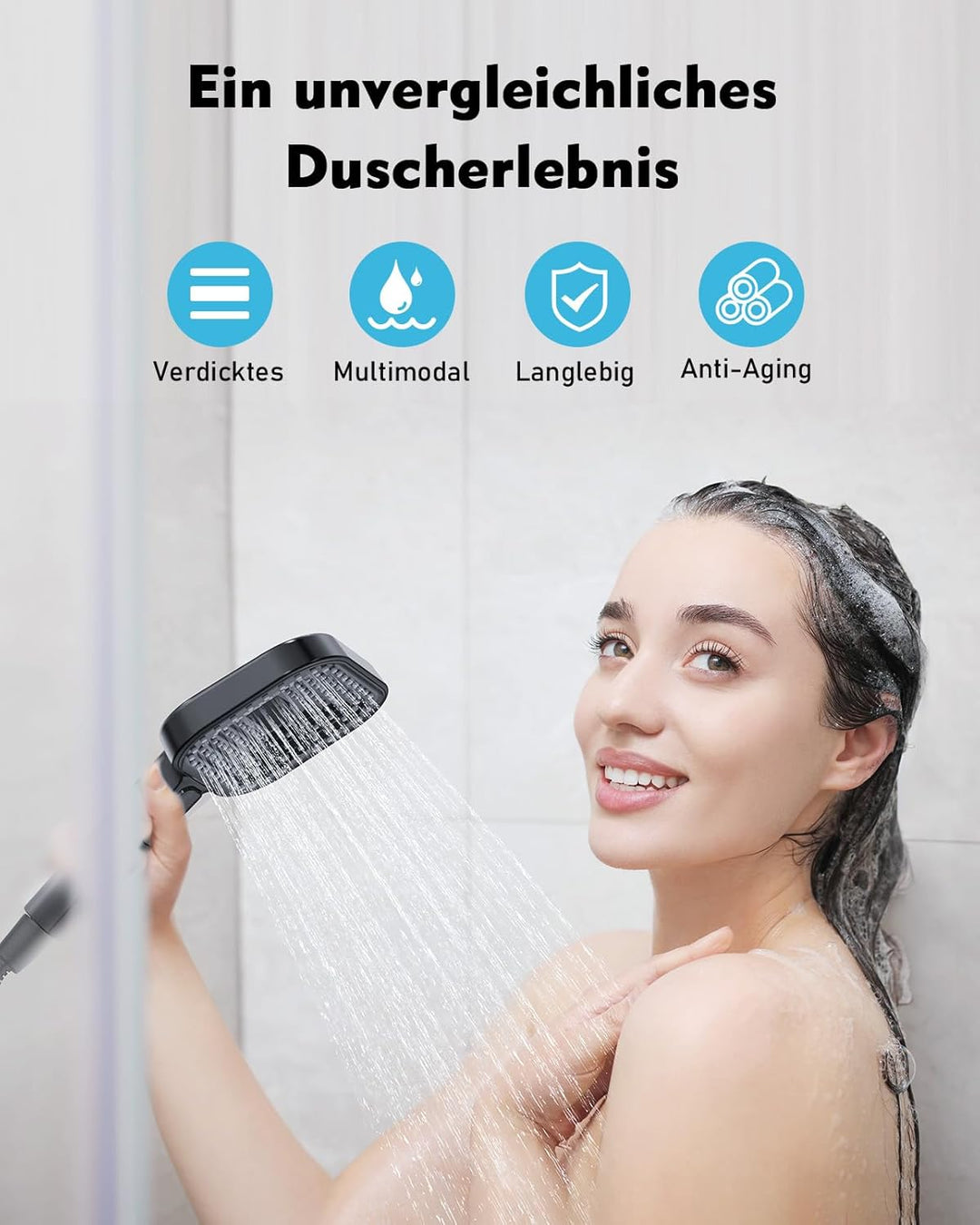 Buycard Duschkopf Schwarz,Duschkopf Gross(Φ135mm) mit 3 Strahlarten, Duschbrause für Duschkopf Wasse