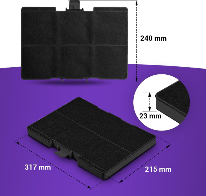 Set 2x Aktivkohlefilter Dunstabzugshaube 317 x 240 x 23 mm Ersatz für Bosch Filter 11026771 00705432