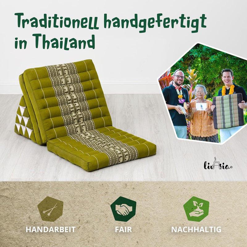 livasia Thaikissen mit 3 Auflagen, Dreieckskissen mit Klappmatratze, Keilkissen Kapok, Rückenkissen