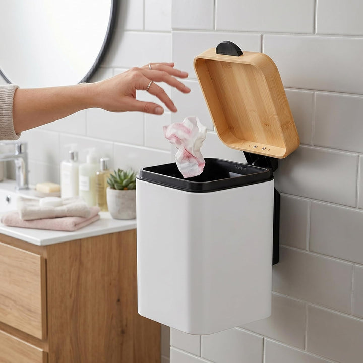 Relaxdays Kosmetikeimer Wandmontage, 3 l, Absenkautomatik, Inneneimer, Metall, eckiger Badezimmer Mü
