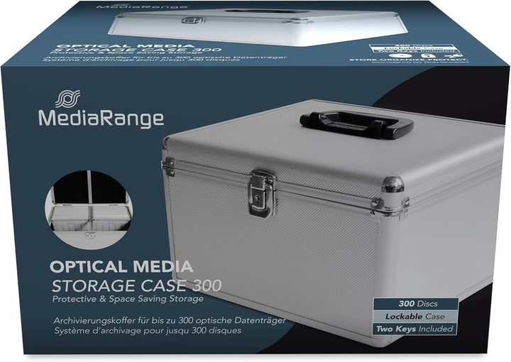 MediaRange Archivierungskoffer für 300 Discs, Aluminium-Optik, mit Einhängetaschen, silber Single, S