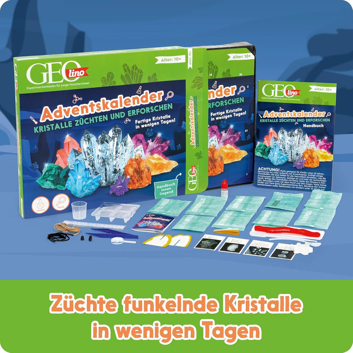FRANZIS 67186 - GEOlino Adventskalender Kristalle züchten und erforschen, fertige Kristalle in 24 Ta