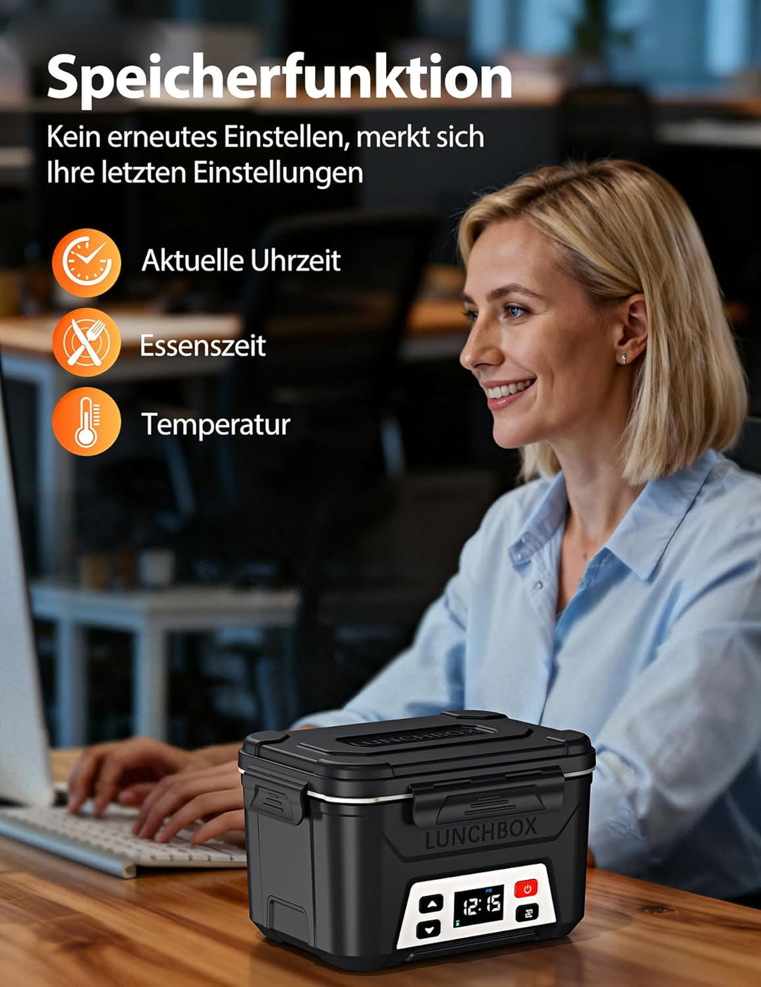 Elektrische Lunchbox mit Akku, Electric Lunch Box for Adults mit automatischer Aufheizfunktion, 1,3L