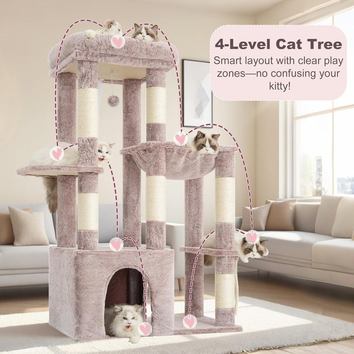 Heybly Kratzbaum 120cm - Grosser Katzenbaum für Erwachsene Katzen mit XL-Basis, Katzenwohnung mit Me