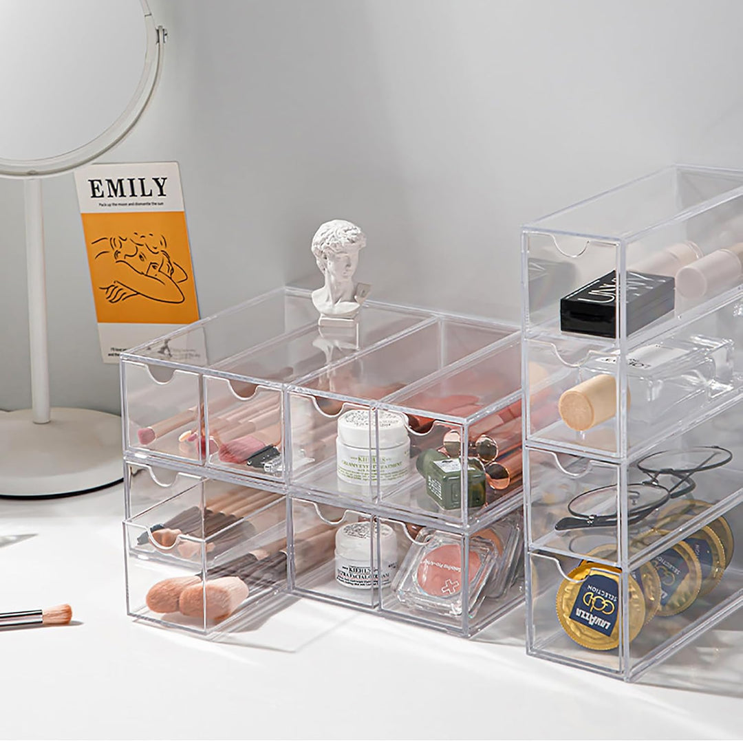 Nicunom 2 Stück Sonnenbrillen-Organizer, Acryl, transparentes Brillenetui mit 4 Schubladen, Brillena