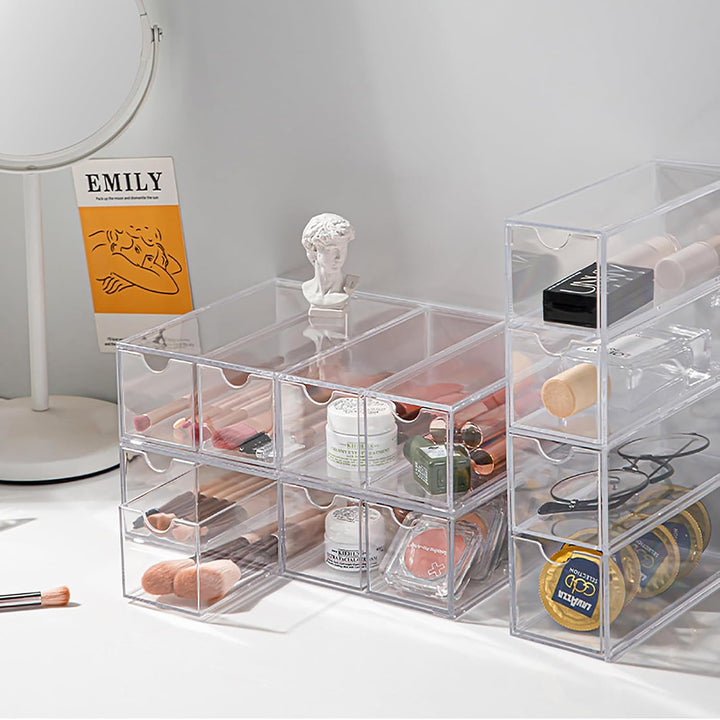 Nicunom 2 Stück Sonnenbrillen-Organizer, Acryl, transparentes Brillenetui mit 4 Schubladen, Brillena