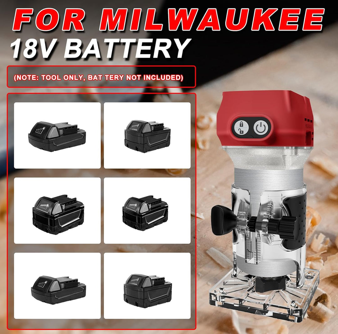 Akku Oberfräse mit 6 Geschwindigkeiten für Milwaukee 18V (ohne Akku) | 800W, Bürstenlose Kantenfräse