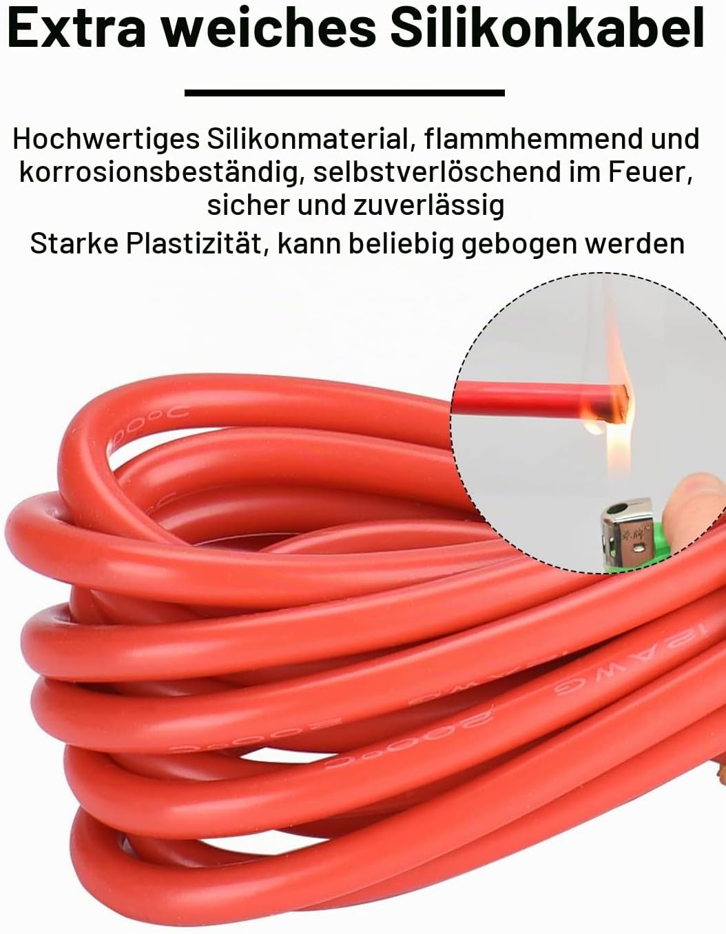 DIHOOL batteriekabel 25mm2 m8 100cm 4 AWG Silikonkabel Wellrohr Kabelrohr Weich und Flexibel Hitzebe