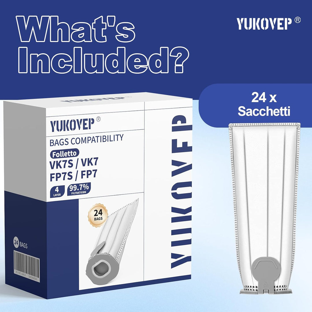 24 Staubsaugerbeutel kompatibel für Kobold Vk7s Vk7 Fp7s Fp7, für Kobold VK7 Filter Beutel Zubehör (