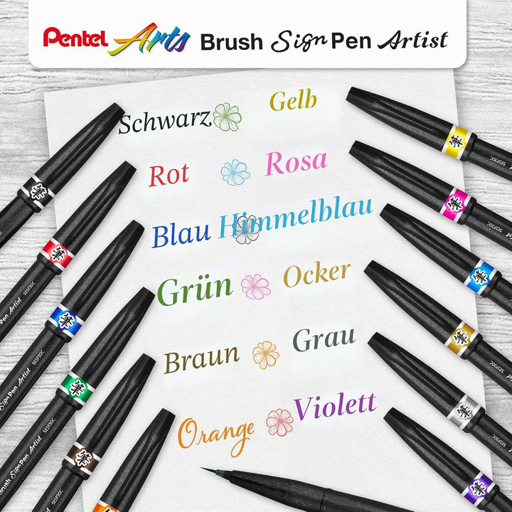 Pentel SESF30C-AX Extra feine Pinsel-Spitze, 12 Stück schwarz 12 Schwarz, 12 Schwarz