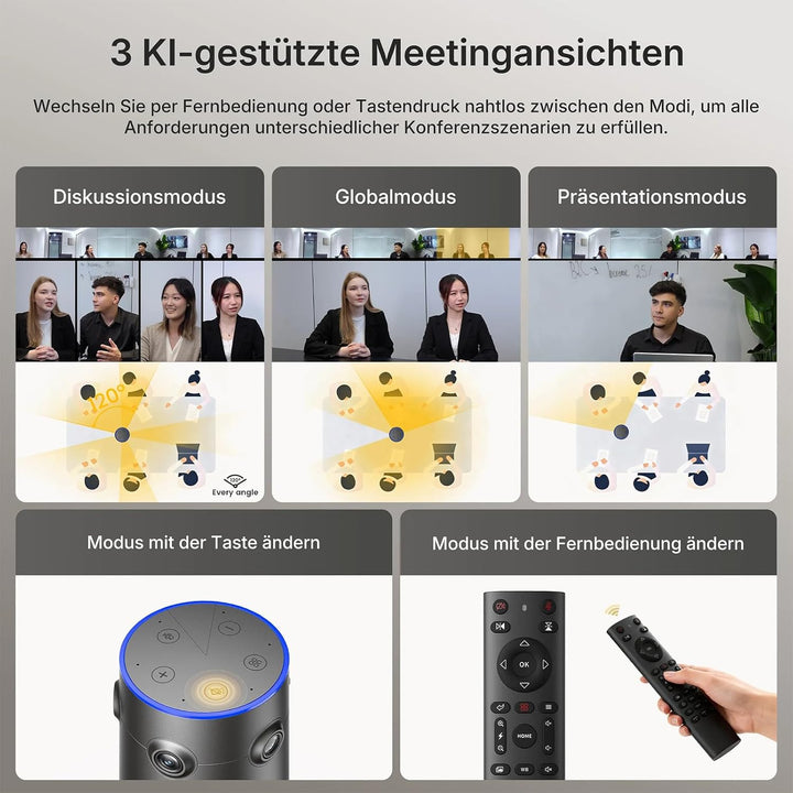 NEARITY 360 Alien 4K Webcam für Videokonferenz, 3 KI-Modi, 6 Mics mit Geräuschunterdrückung, Auto-Fr