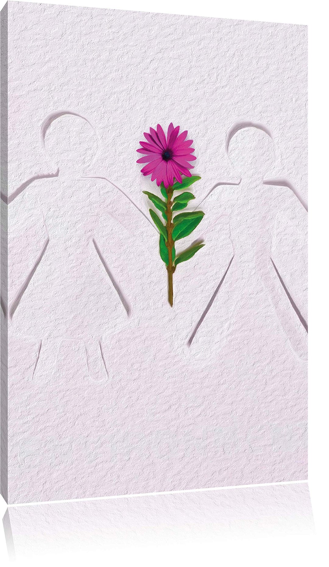 Pixxprint Strichmännchen mit Blume schwarz/weiss, Format: 80x120 auf hochkantiges Leinwand, XXL ries