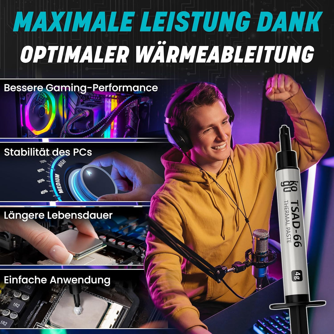 kogu® Gamer Performance Wärmeleitpaste mit Spachtel für alle Prozessoren und Spielekonsolen (CPU, GP