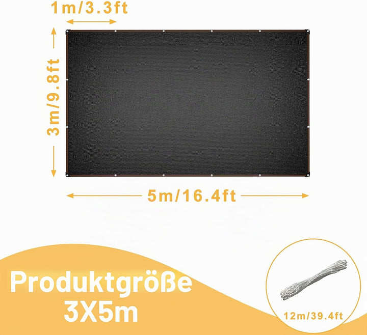 Sonnensegel 3x5m Rechteckig UV-Schutz 95% Winddurchlässig Robust für Garten Terrasse Balkon aus reis